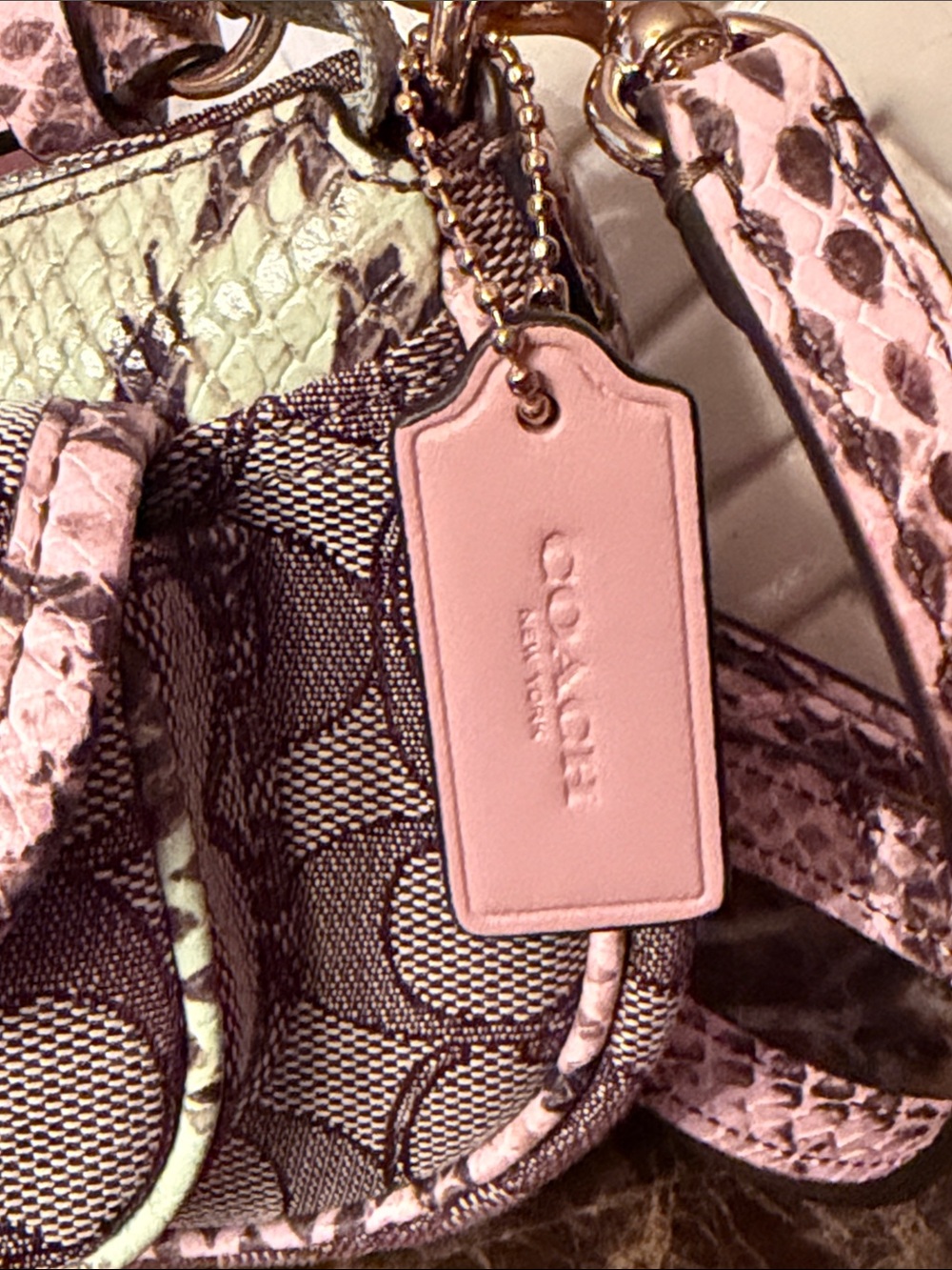 Coach NWT Ashton Mini Crescent Shoulder Bag in Pink, Cream & Yellow Snake-Print - Picture 2 of 16